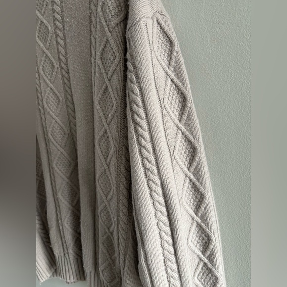 Sunday Best Taupe Cable Knit Cardigan Wool Blend Sz. Small Grandpa Grandma Luxe - Picture 11 of 11